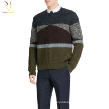 Men's Multi-color Cable Knit Crew Neck Merino Wool Sweater